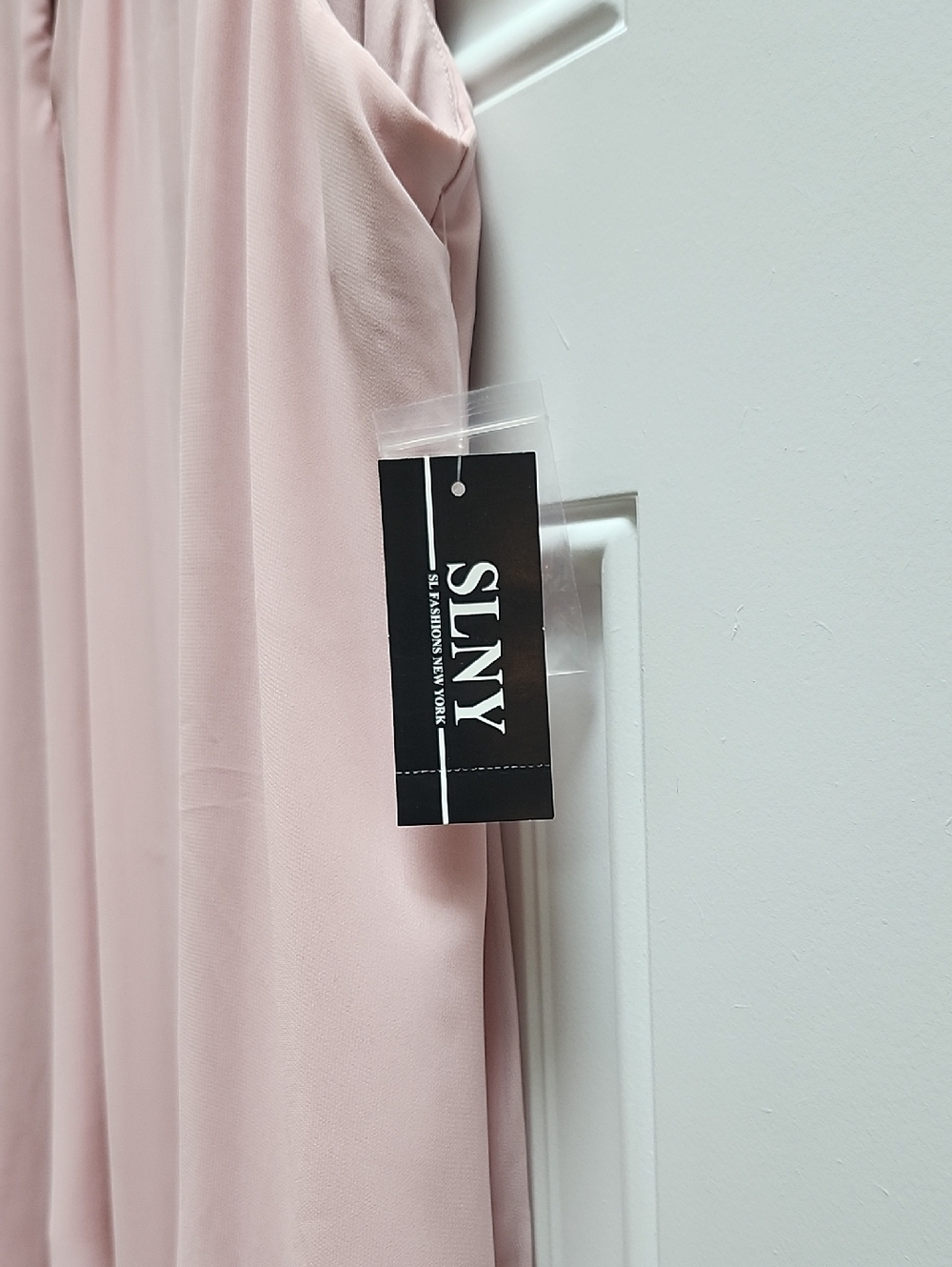 SLNY Blush Pink Layered Chiffon Dress with Beaded Collar - Picture 2 of 7